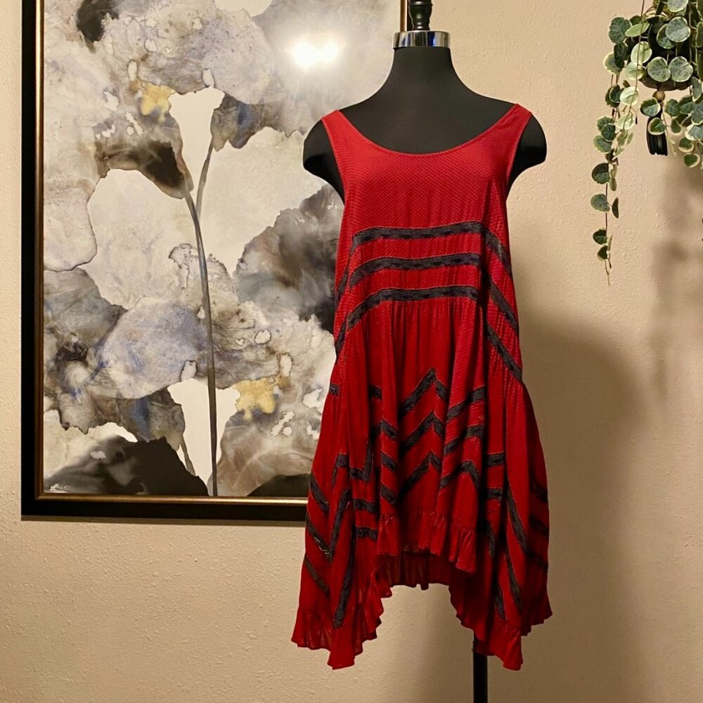 Intimately Free People Voile Lace Trapeze Dress, Crimson S - Picture 2 of 11